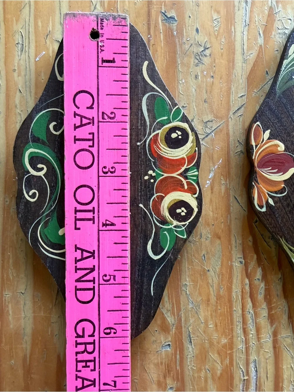 German Vintage Hand-Painted floral motifs Wooden Wall Signs  - Set of 2